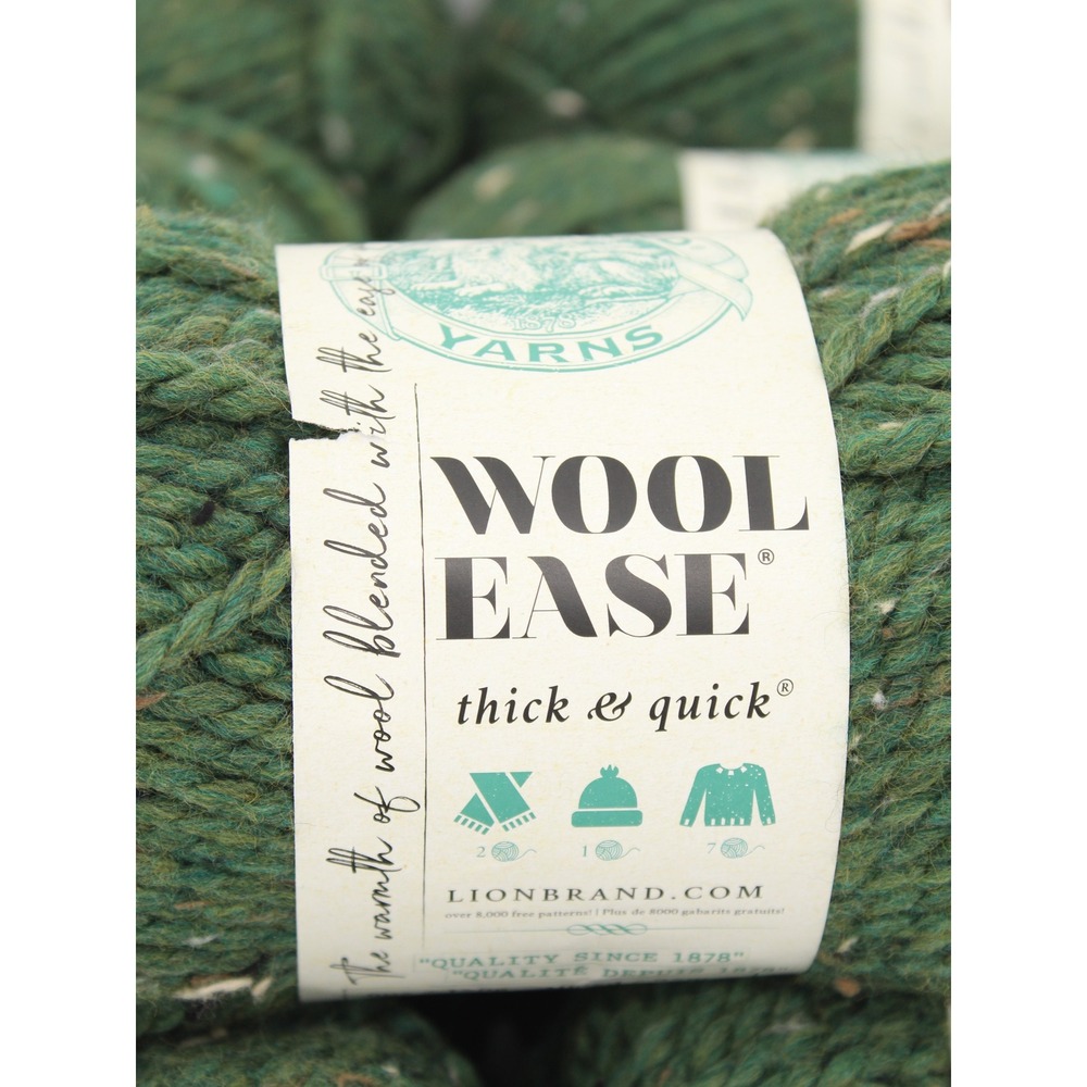 Lion Brand Wool-Ease Thick & Quick Yarn Kale Green Tweed 8 Skeins Super Bulky - Picture 2 of 5